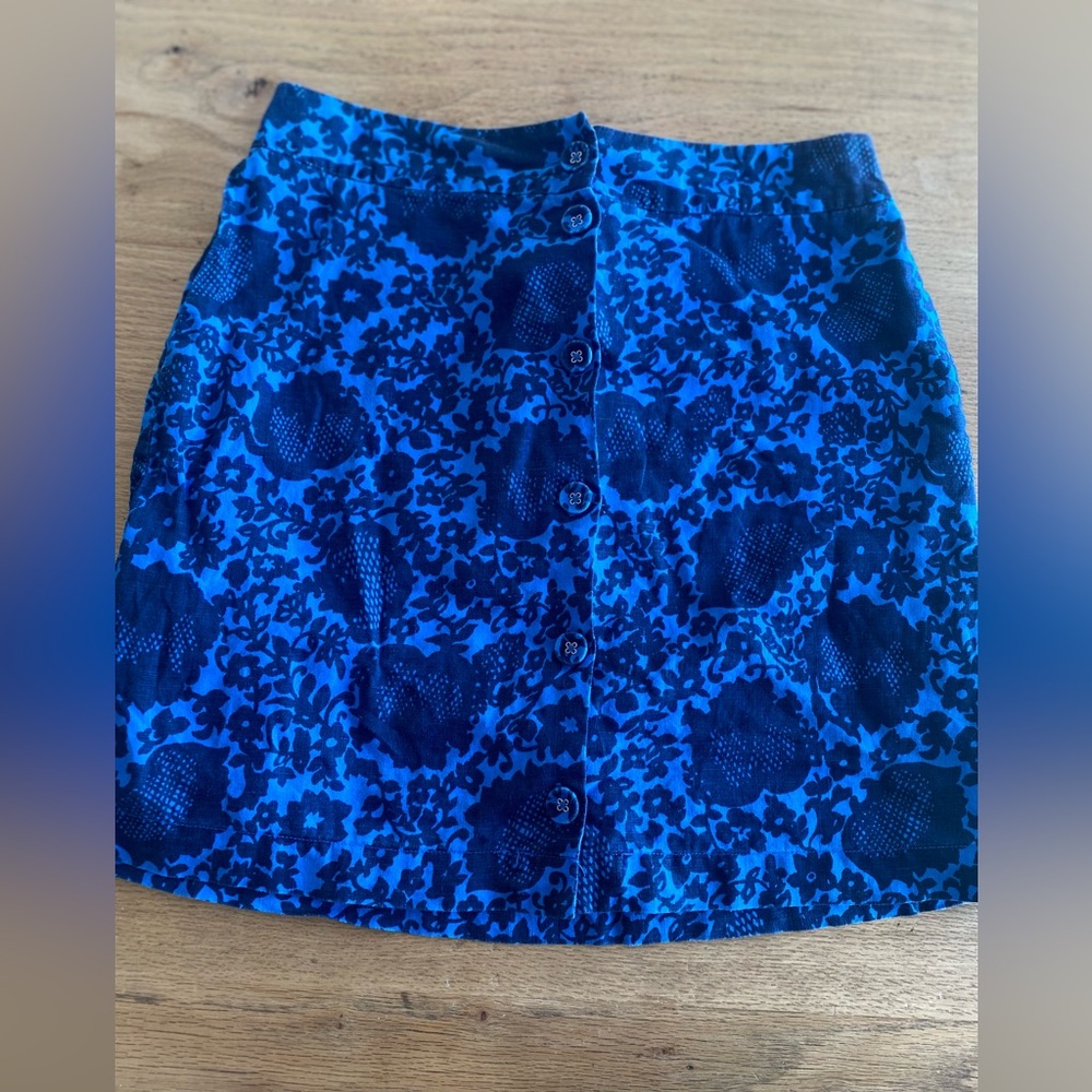 Boden Button Up Cotton Floral Blue Skirt‎ Women’s 6 Preloved